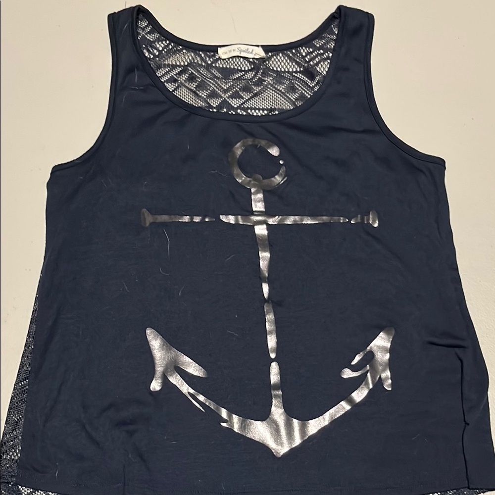 Navy Tank Top with Silver Anchor Design